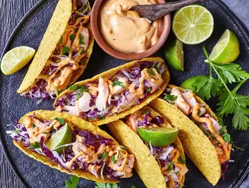 Salmon Tacos with Red Cabbage Slaw