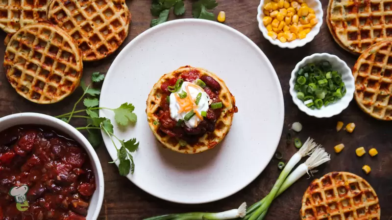 Heart Healthy Chili Cheese Corn Waffles