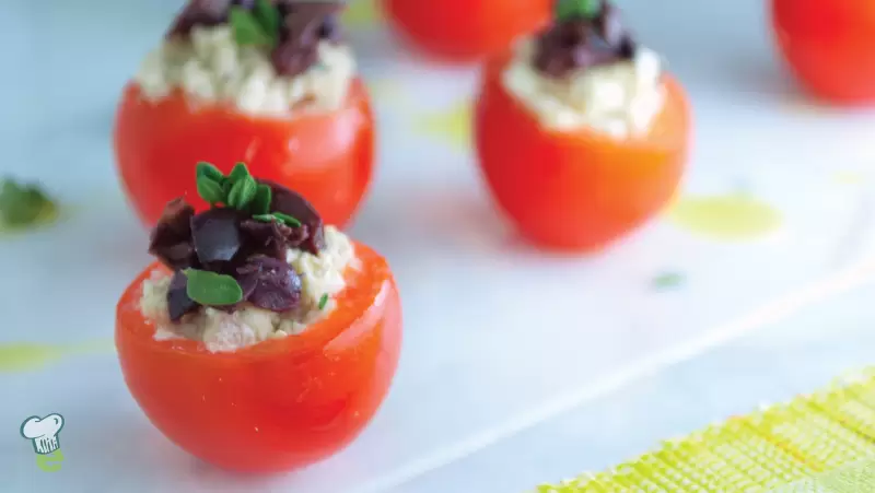 Heart Healthy Stuffed Cherry Tomatoes with Feta Cheese