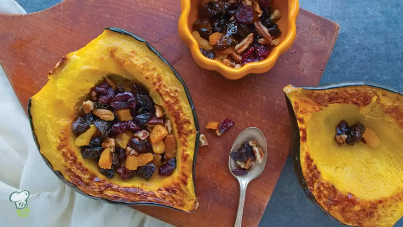 Baked Acorn Squash Halves with Cranberries & Pecans
