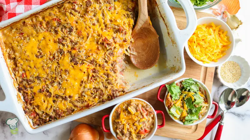 Hamburger and Hash Brown Casserole with Cream of Mushroom Soup
